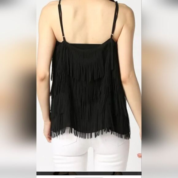 Guess LA black ruffle fringe tank size M party top - Picture 8 of 11